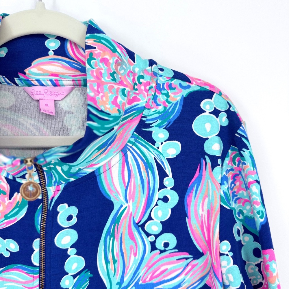 Lilly Pulitzer Full Zip Jacket XL Bright Colorful Koi Fish Print Vacation Summer - Picture 5 of 16